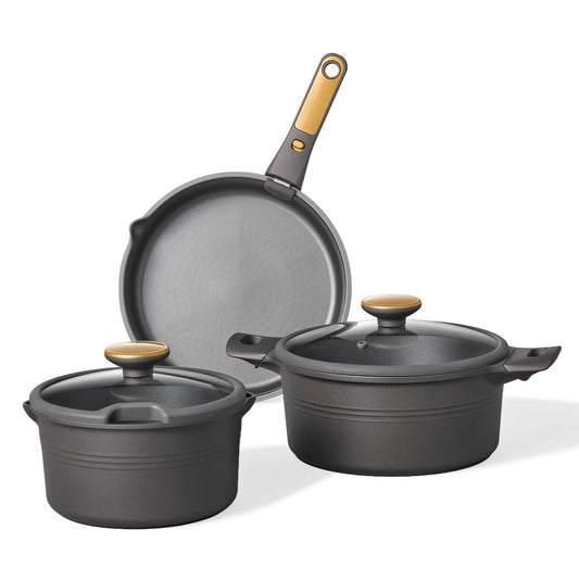 Carote 24pc Nonstick Cookware Set with Detachable Handle Black