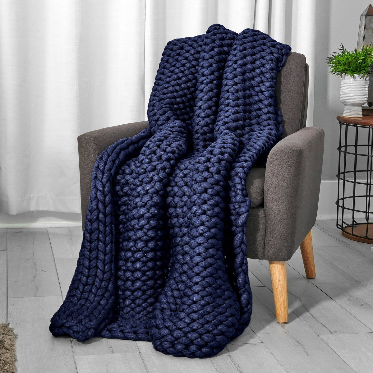 48"x72" 12lbs Chunky Knit Weighted Blanket Blue - Tranquility