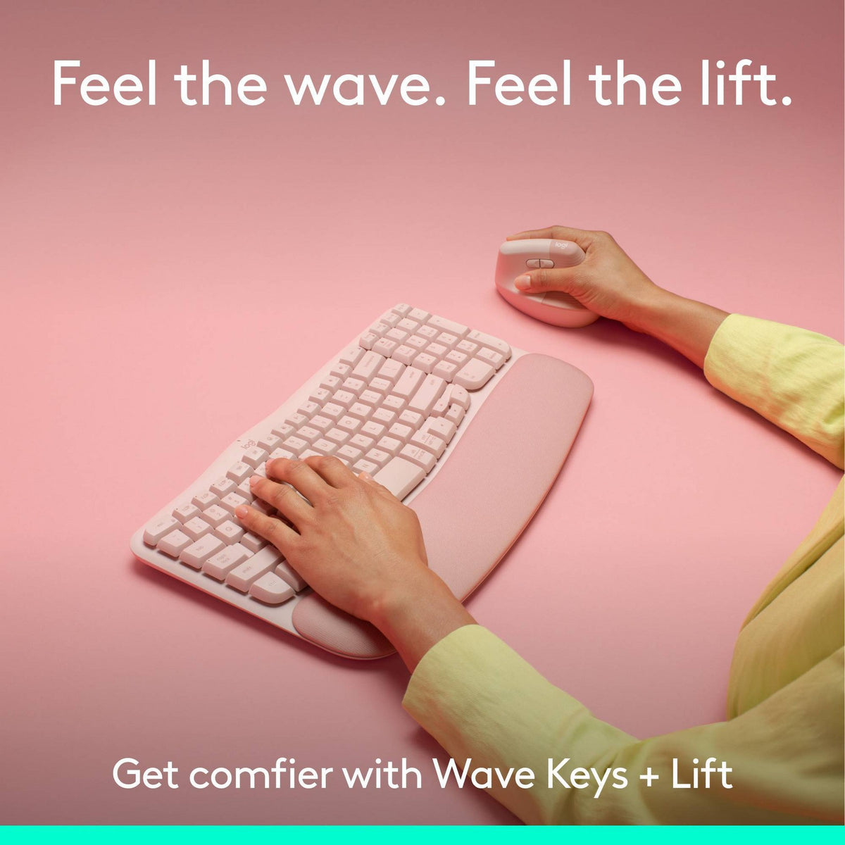 Logitech Wave Keys & Lift Vertical Mouse, Ergonomic Wireless Keyboard and Mouse Combo - Rose