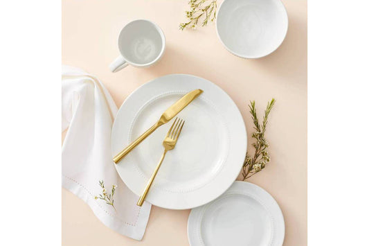 16pc Porcelain Beaded Rim Dinnerware Set White - Threshold™