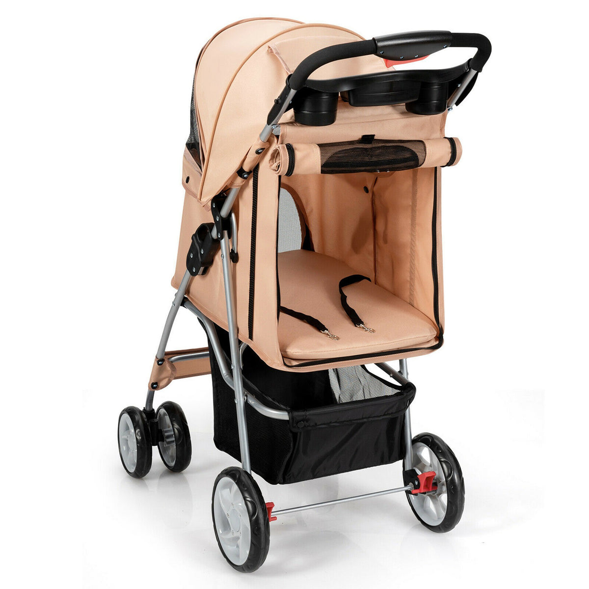 Costway Foldable Pet Stroller 4-Wheel Cat Dog Travel Carrier w/ Storage Basket