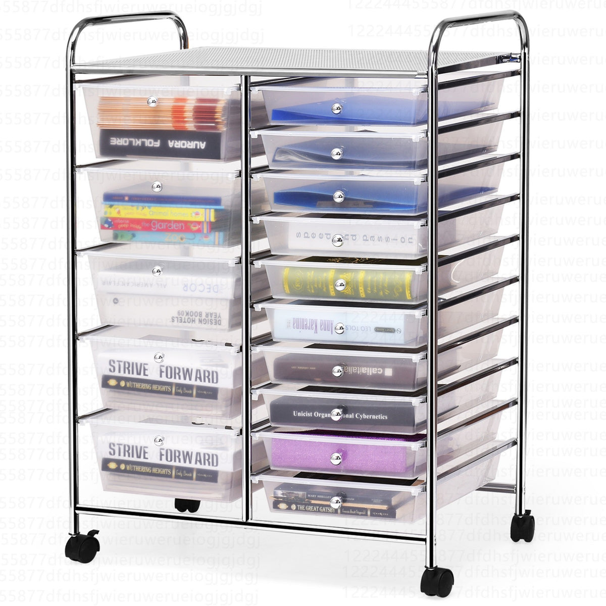 Costway 15 Drawer Art & Craft Rolling Storage Cart Tools Scrapbook Paper Office School Organizer Clear