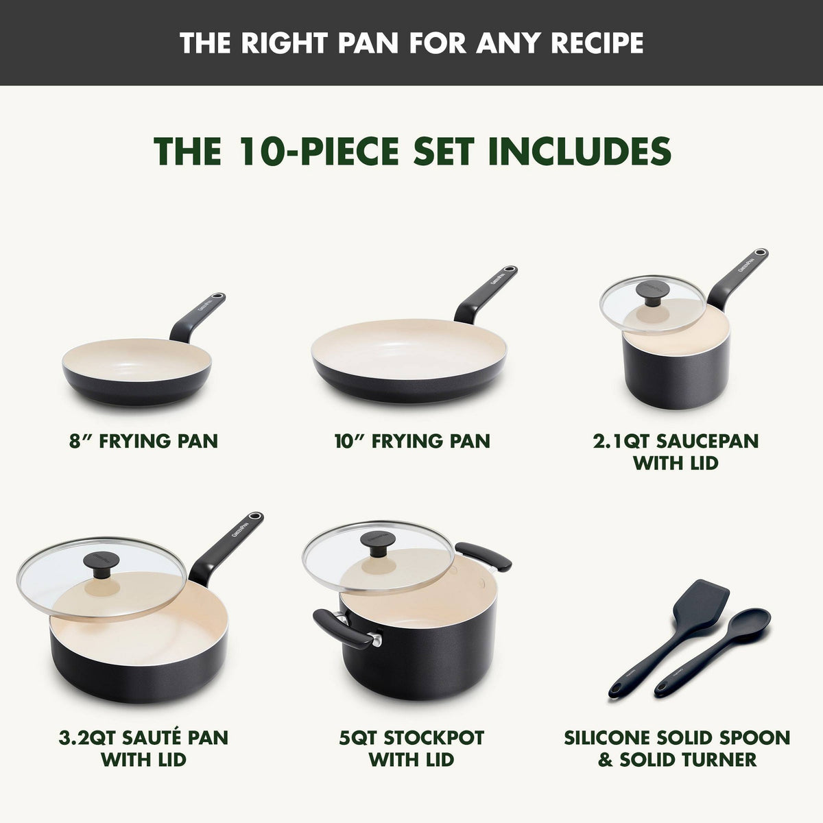 GreenPan Rio Advanced 10pc Ceramic Nonstick Cookware Set Black