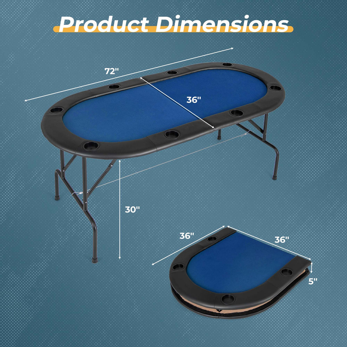 Costway 8 Players Poker Table with 8 Cup Holders & Comfy Armrests Smooth Felt Surface