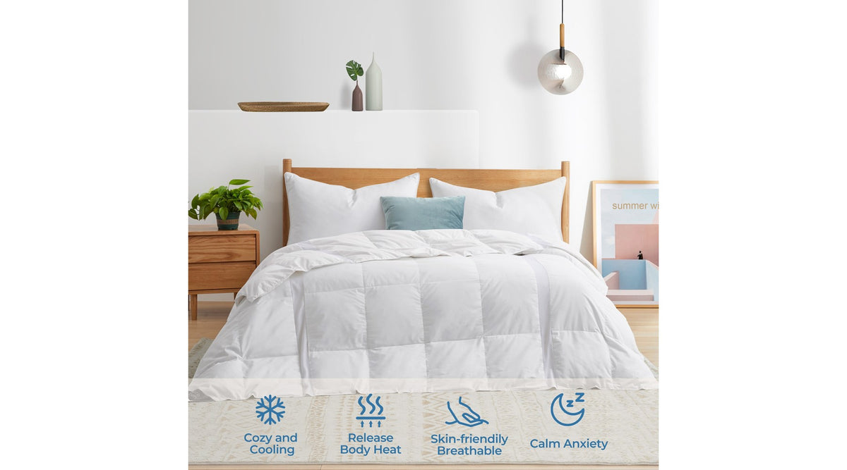 Puredown Lightweight Breathable Cooling 75% White Down Comforter Duvet Insert, Oversized Blanket, White, Full/Queen