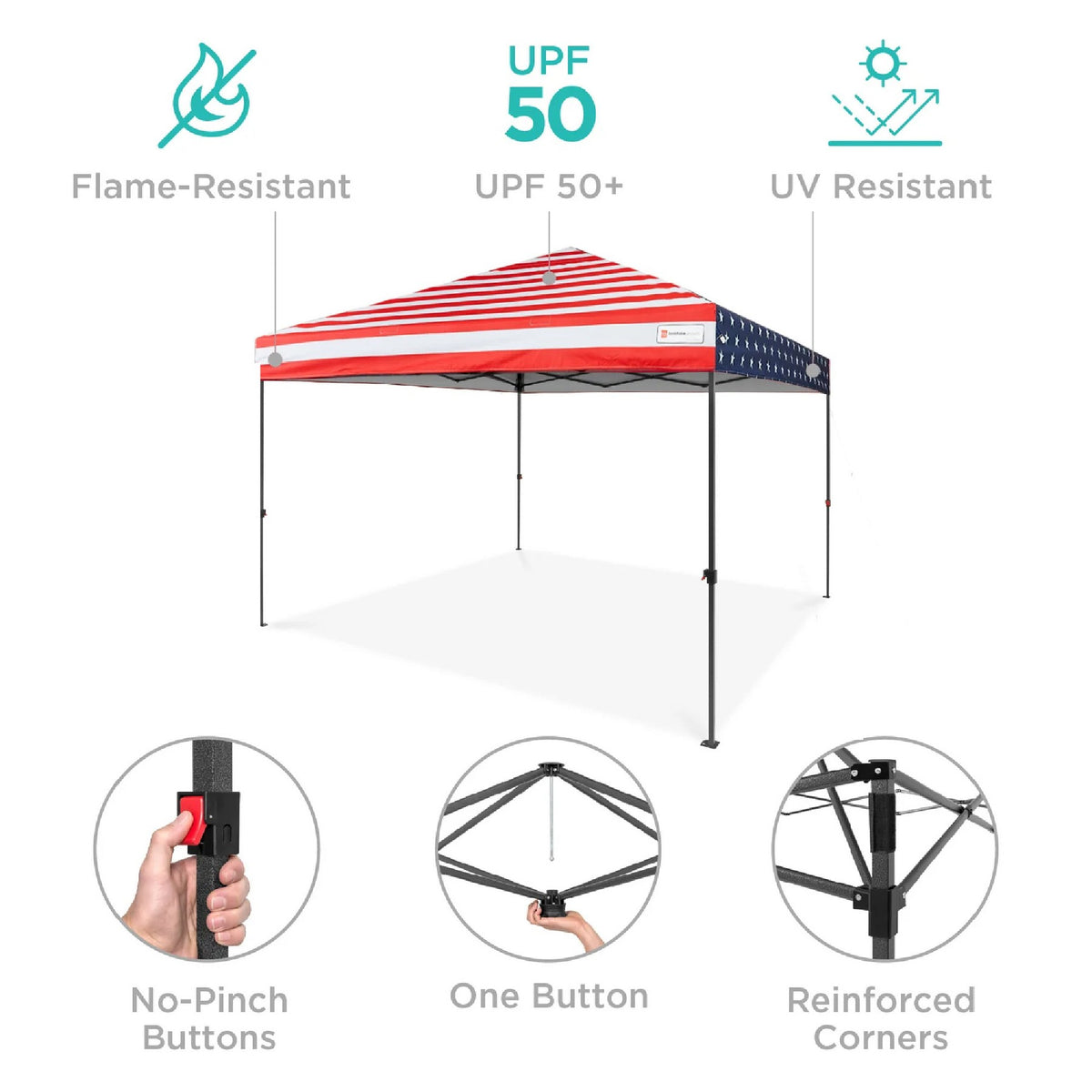 Best Choice Products 10x10ft Easy Setup Pop Up Canopy w/ 1-Button Setup, Wheeled Case, 4 Weight Bags - American Flag
