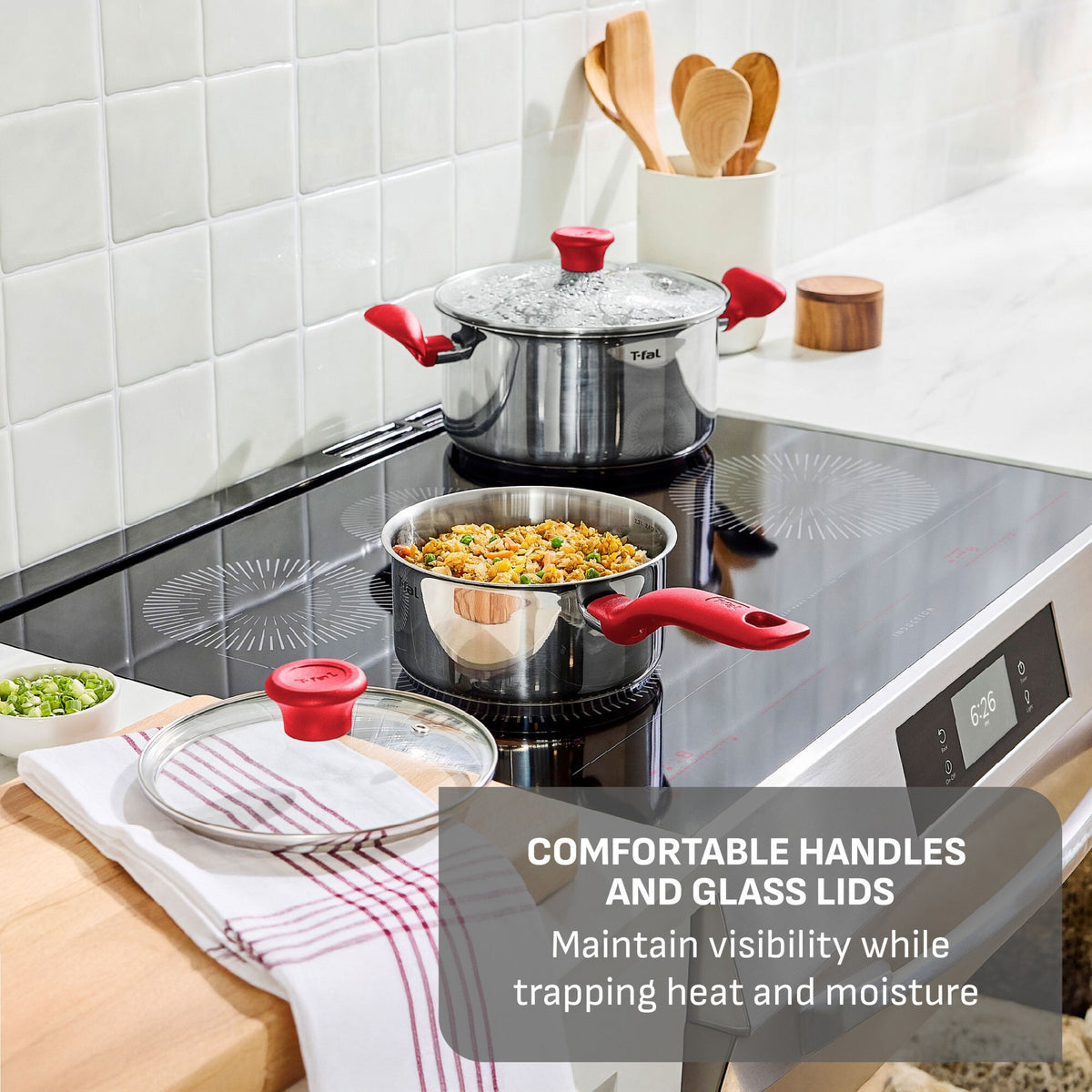 T-Fal Simply Cook 12pc Stainless Steel Cookware Set Red Handle