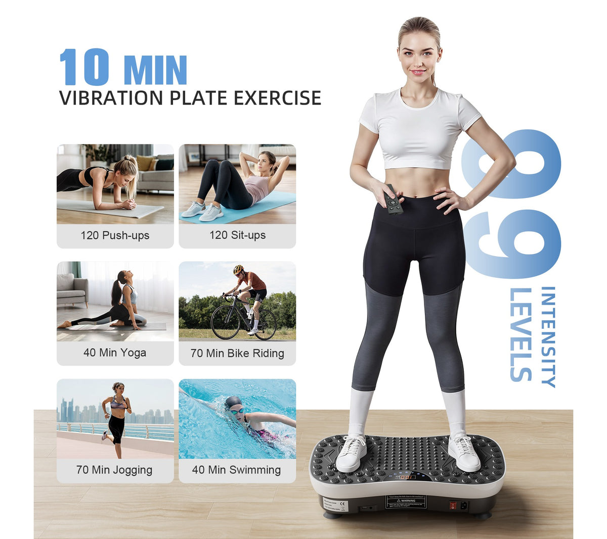 Vibration Plate Exercise Machine Whole Body Workout Fitness Platform with 99 Speed Levels Resistance Bands Bluetooth Speaker Remote Control