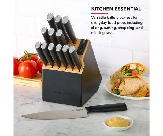 KitchenAid 14pc 2-Tone Block Knife Set Black: High Carbon Stainless Steel, Forged Cutlery, Hand Wash, Lifetime Warranty