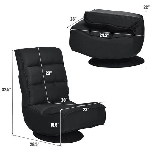 Costway Gaming Chair Fabric 6-Position Folding Lazy Sofa 360 Degree Swivel Black