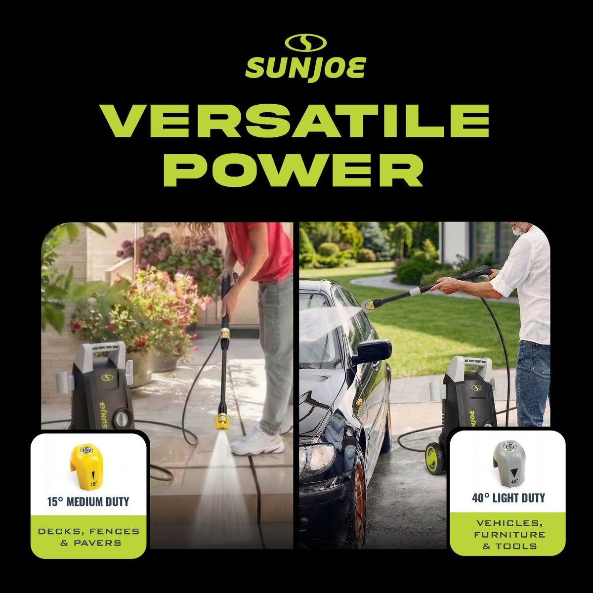 Sun Joe Electric Pressure Washer with Powerful Motor for Cars/Fences/Patios/All Uses, Brushes, Adjustable Wand & Total Stop System, 20ft Hose, SPX1000