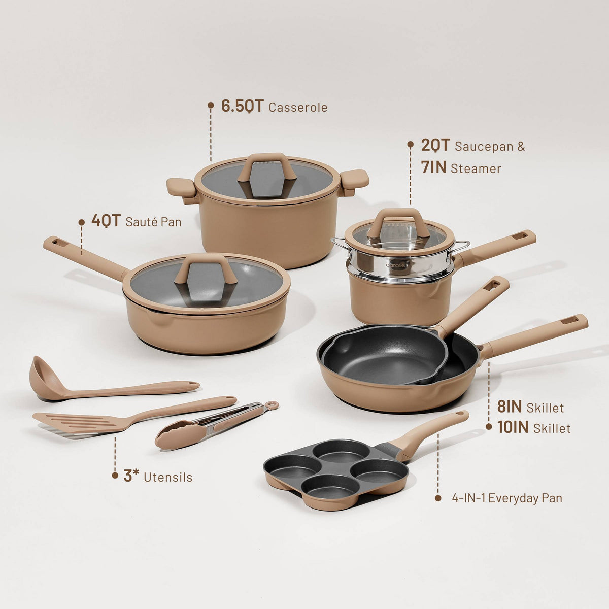 Carote 21pc Nonstick Cookware Set Taupe