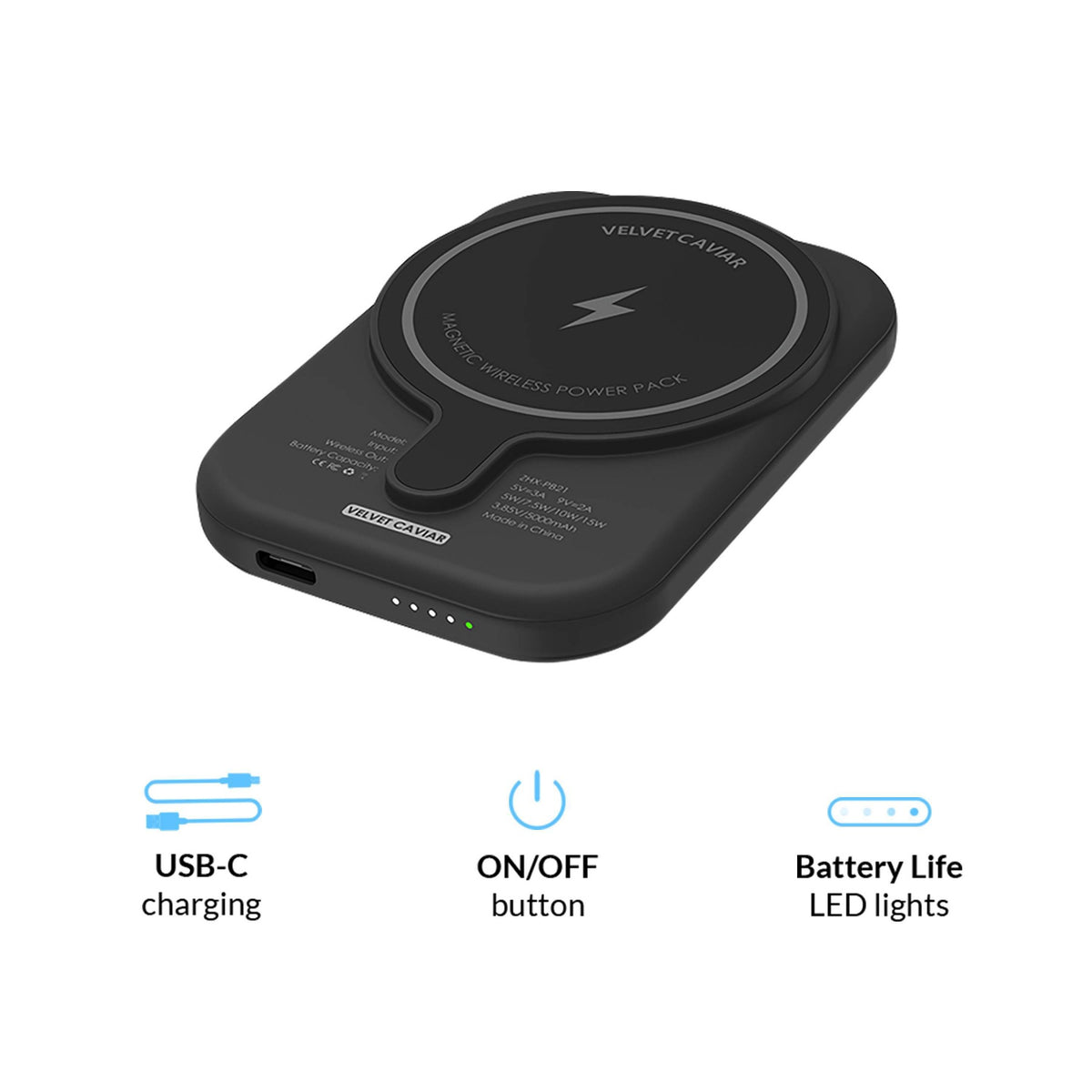VELVET CAVIAR 5000mAh MagSafe Battery Power Pack - Black Leopard: USB-C Apple iPhone 16 Compatible