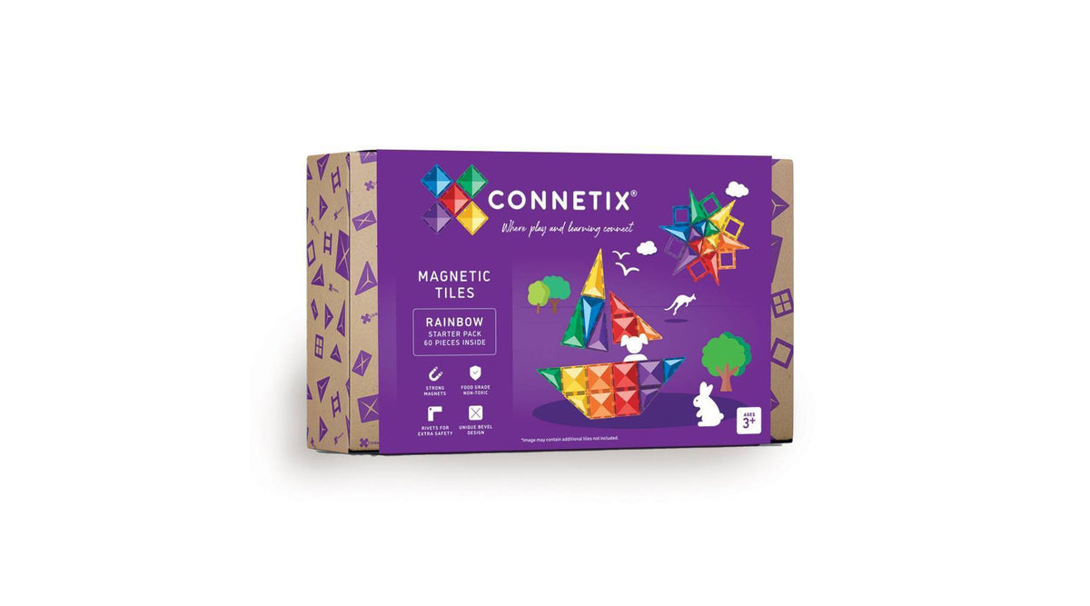 CONNETIX Magnetic Tiles Rainbow Starter Pack Building Blocks 60pc: Educational Toy Blocks for Creative Thinking
