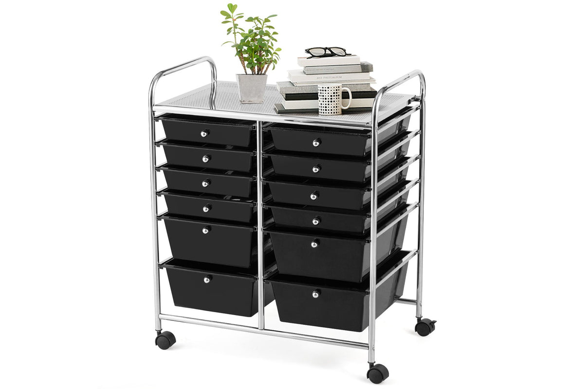 Costway 12 Drawers Rolling Cart Storage Scrapbook Paper Studio Organizer Bins Black