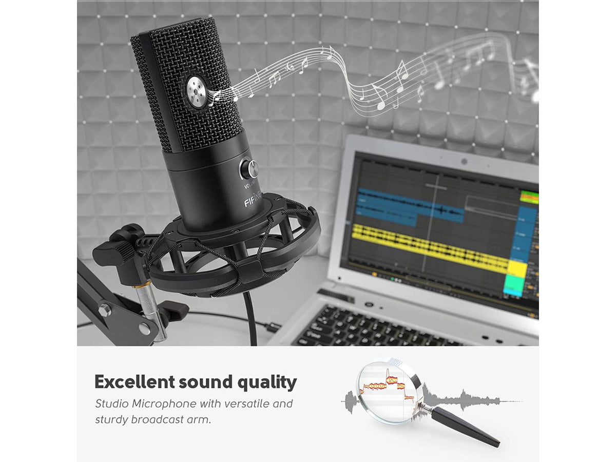 FIFINE Studio Condenser USB Microphone Computer PC Microphone Kit with Adjustable Scissor Arm Stand Shock Mount for Instruments Voice Overs Recording Podcasting YouTube Karaoke Gaming Streaming-T669