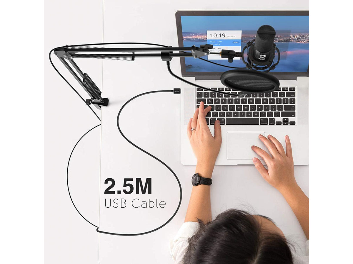 FIFINE Studio Condenser USB Microphone Computer PC Microphone Kit with Adjustable Scissor Arm Stand Shock Mount for Instruments Voice Overs Recording Podcasting YouTube Karaoke Gaming Streaming-T669