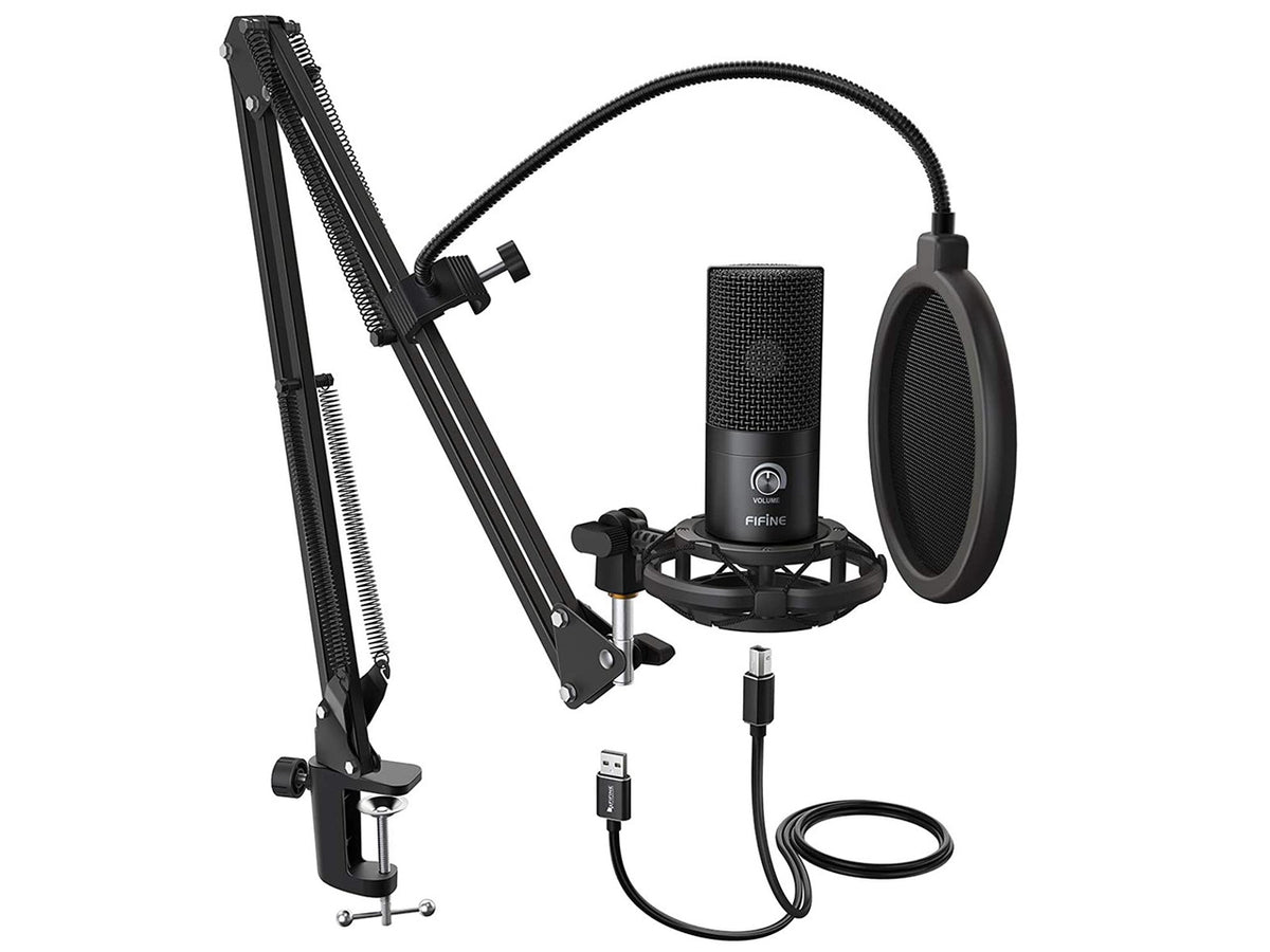 FIFINE Studio Condenser USB Microphone Computer PC Microphone Kit with Adjustable Scissor Arm Stand Shock Mount for Instruments Voice Overs Recording Podcasting YouTube Karaoke Gaming Streaming-T669