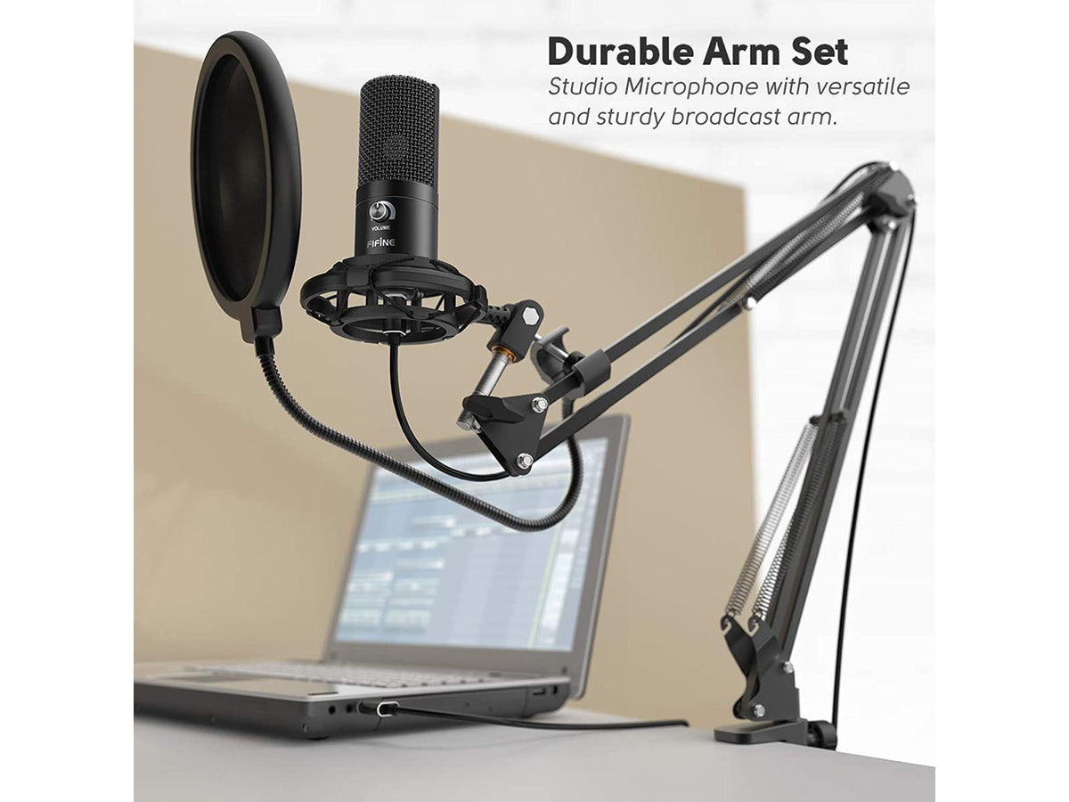 FIFINE Studio Condenser USB Microphone Computer PC Microphone Kit with Adjustable Scissor Arm Stand Shock Mount for Instruments Voice Overs Recording Podcasting YouTube Karaoke Gaming Streaming-T669