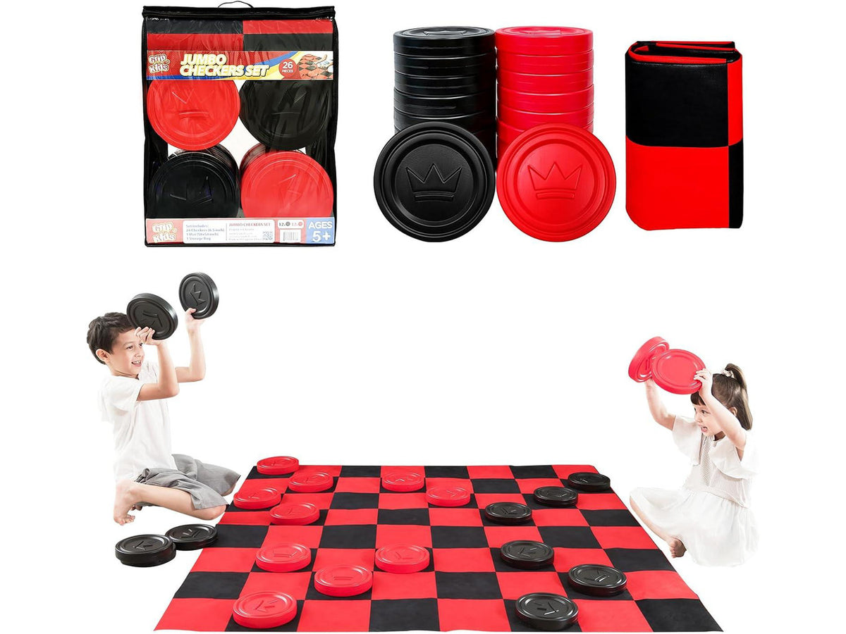 Jumbo Checkers Set with Storage Bag - 58 inch mat - Outdoor & Indoor Play Toys, Backyard Board Games, Family Party, Birthday for Toddlers Ages 5 6 7 8 Year Old - Amazon Exclusive
