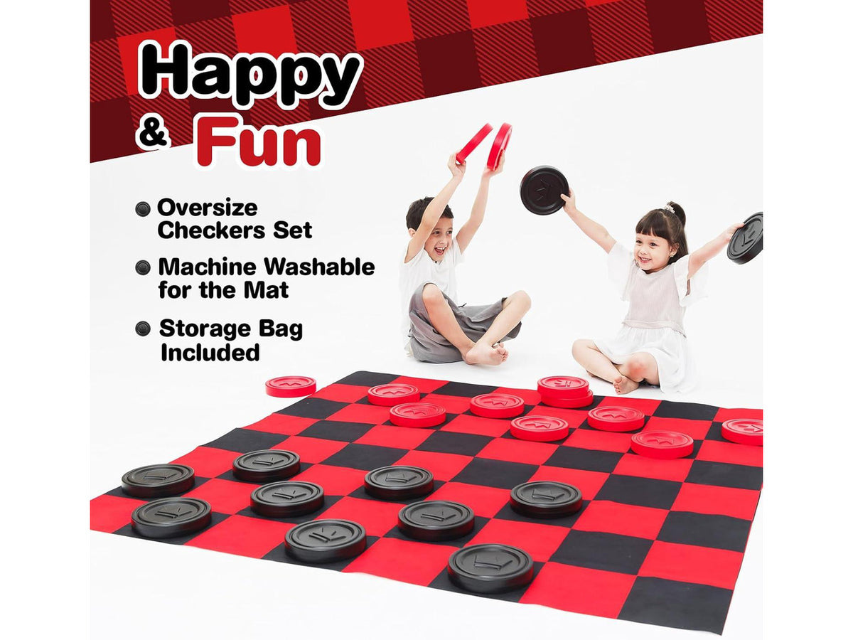 Jumbo Checkers Set with Storage Bag - 58 inch mat - Outdoor & Indoor Play Toys, Backyard Board Games, Family Party, Birthday for Toddlers Ages 5 6 7 8 Year Old - Amazon Exclusive