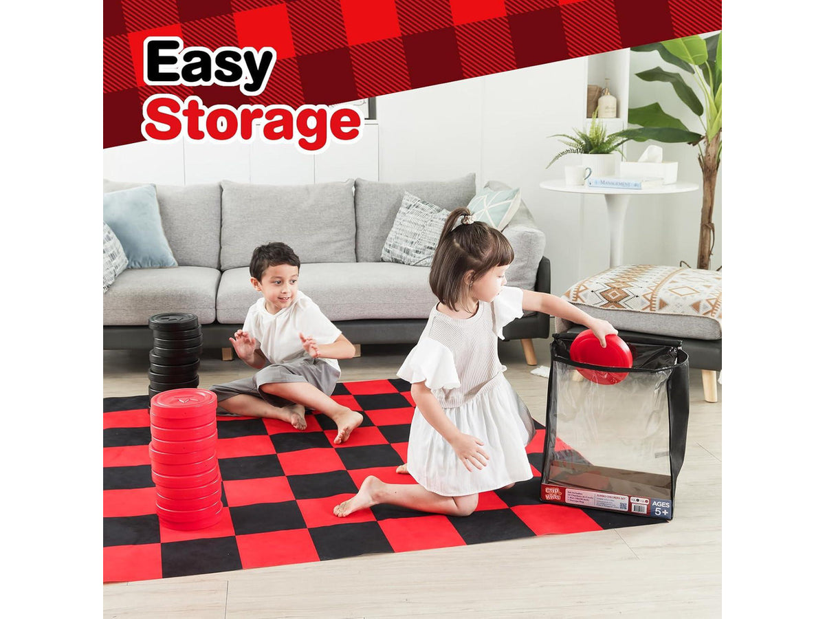 Jumbo Checkers Set with Storage Bag - 58 inch mat - Outdoor & Indoor Play Toys, Backyard Board Games, Family Party, Birthday for Toddlers Ages 5 6 7 8 Year Old - Amazon Exclusive