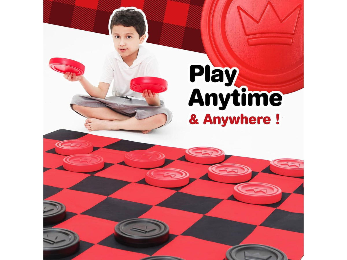 Jumbo Checkers Set with Storage Bag - 58 inch mat - Outdoor & Indoor Play Toys, Backyard Board Games, Family Party, Birthday for Toddlers Ages 5 6 7 8 Year Old - Amazon Exclusive