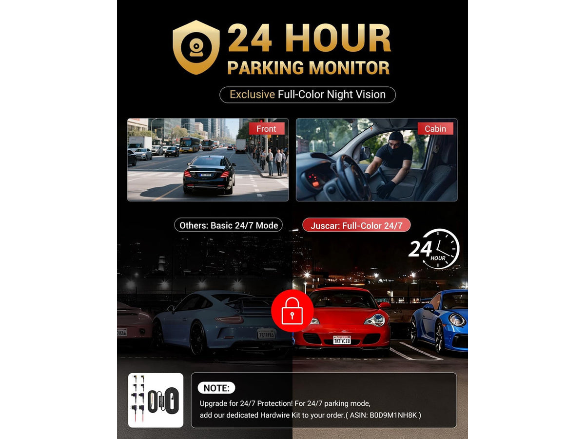2.5K+1K Dual Dash Cam Front and Inside with GPS WiFi, 32GB Card, 24Hr Park