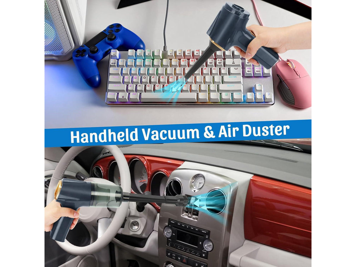 12000Pa Cordless Handheld Vacuum Cleaner, High Power Car Vacuum and Air Duster 2-in-1, Low Decibel Brushless Mini Vacuum with LED light and Multi-Nozzles, for Desk, Sewing Machine, Computer, Keyboard