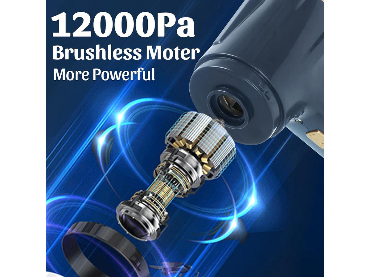 12000Pa Cordless Handheld Vacuum Cleaner, High Power Car Vacuum and Air Duster 2-in-1, Low Decibel Brushless Mini Vacuum with LED light and Multi-Nozzles, for Desk, Sewing Machine, Computer, Keyboard
