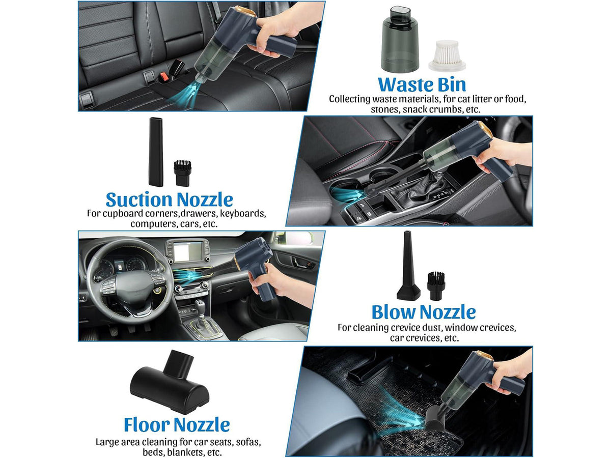 12000Pa Cordless Handheld Vacuum Cleaner, High Power Car Vacuum and Air Duster 2-in-1, Low Decibel Brushless Mini Vacuum with LED light and Multi-Nozzles, for Desk, Sewing Machine, Computer, Keyboard