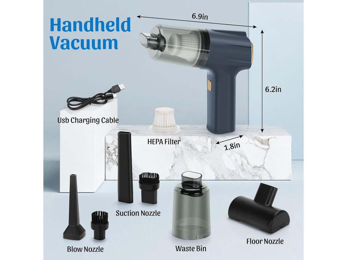 12000Pa Cordless Handheld Vacuum Cleaner, High Power Car Vacuum and Air Duster 2-in-1, Low Decibel Brushless Mini Vacuum with LED light and Multi-Nozzles, for Desk, Sewing Machine, Computer, Keyboard