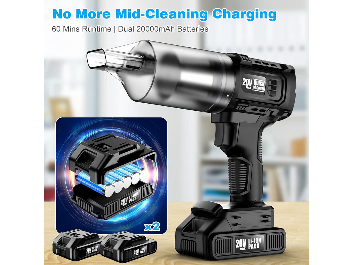 Car Vacuum Cordless, 35000PA Strong Suction Handheld Vacuum with 2 Detachable Batteries, 60Min Runtime Portable Vacuum Cleaner for Car Detailing, Pet Hair, Home Couch & Office, 350ML XL Dust Cup