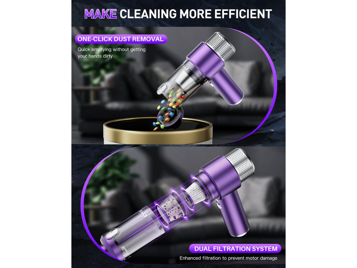 Handheld Car Vacuum Cleaner Cordless, 15000PA High Power Vacuum & Air Duster, 4-in-1 Portable Mini Vacuum with LED Light, Hand Held Vacuum Cleaner for Car Home Office
