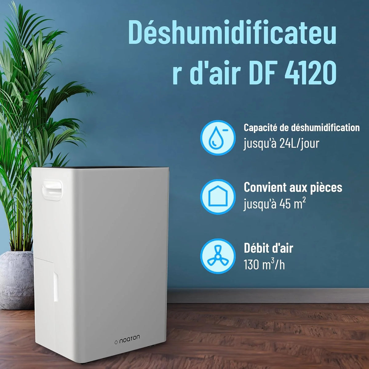 2026 Noaton Silent Portable Dehumidifier, 24L/day, 24h Timer, Reservoir 5.5L, Continuous Drainage, with Automatic De-icing, E