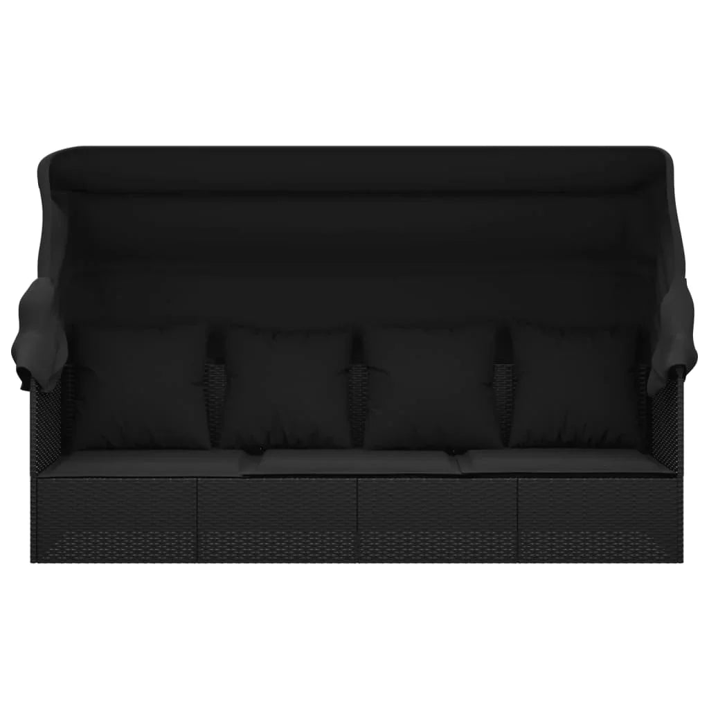 2026 2025 garden sofa with awning, cushions and black synthetic rattan