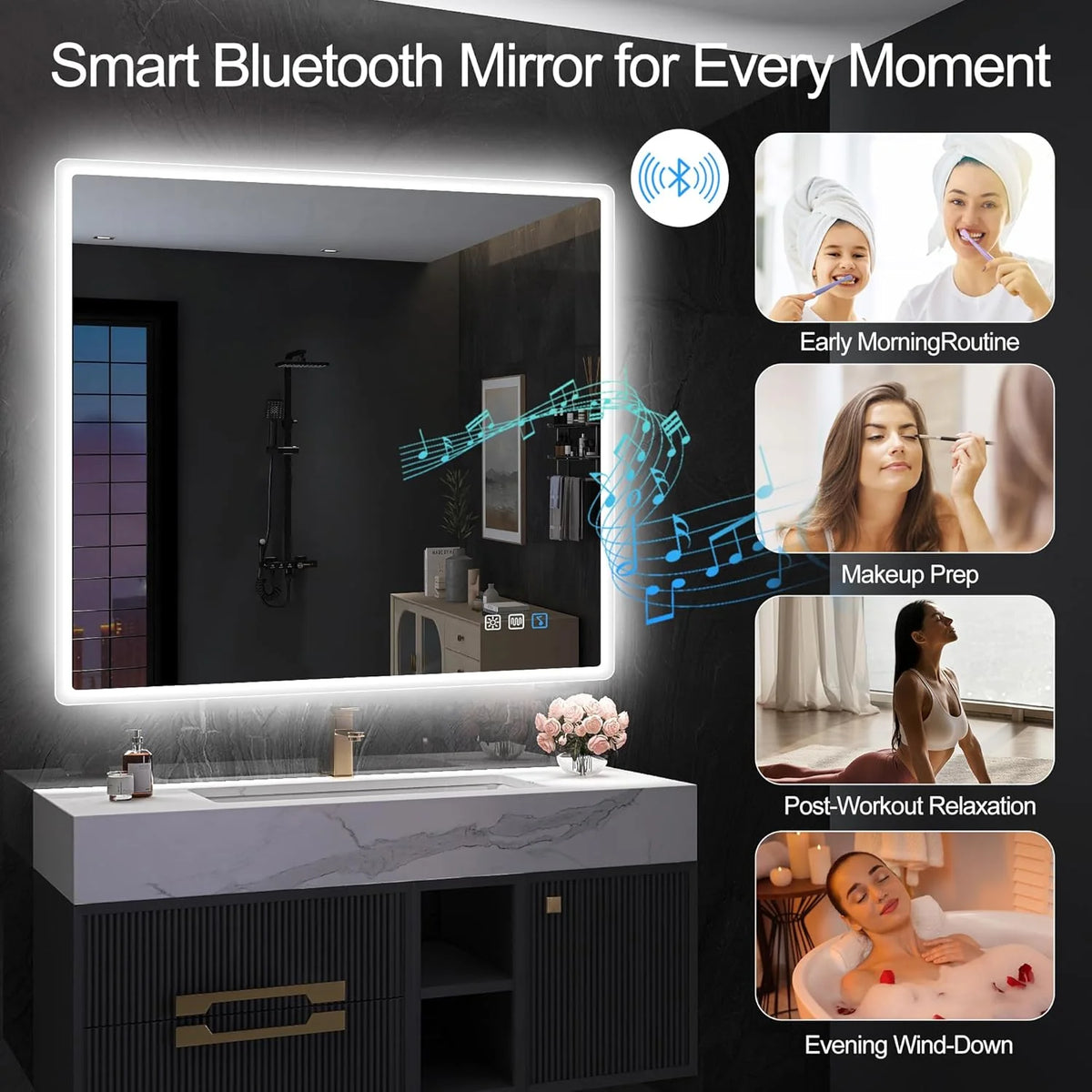 2026 Bathroom mirror S'bagno with lighting 1200 x 700 mm, IP44, LED, Bluetooth, anti-fog, 3 light colours (3,000 K, 4,000 K