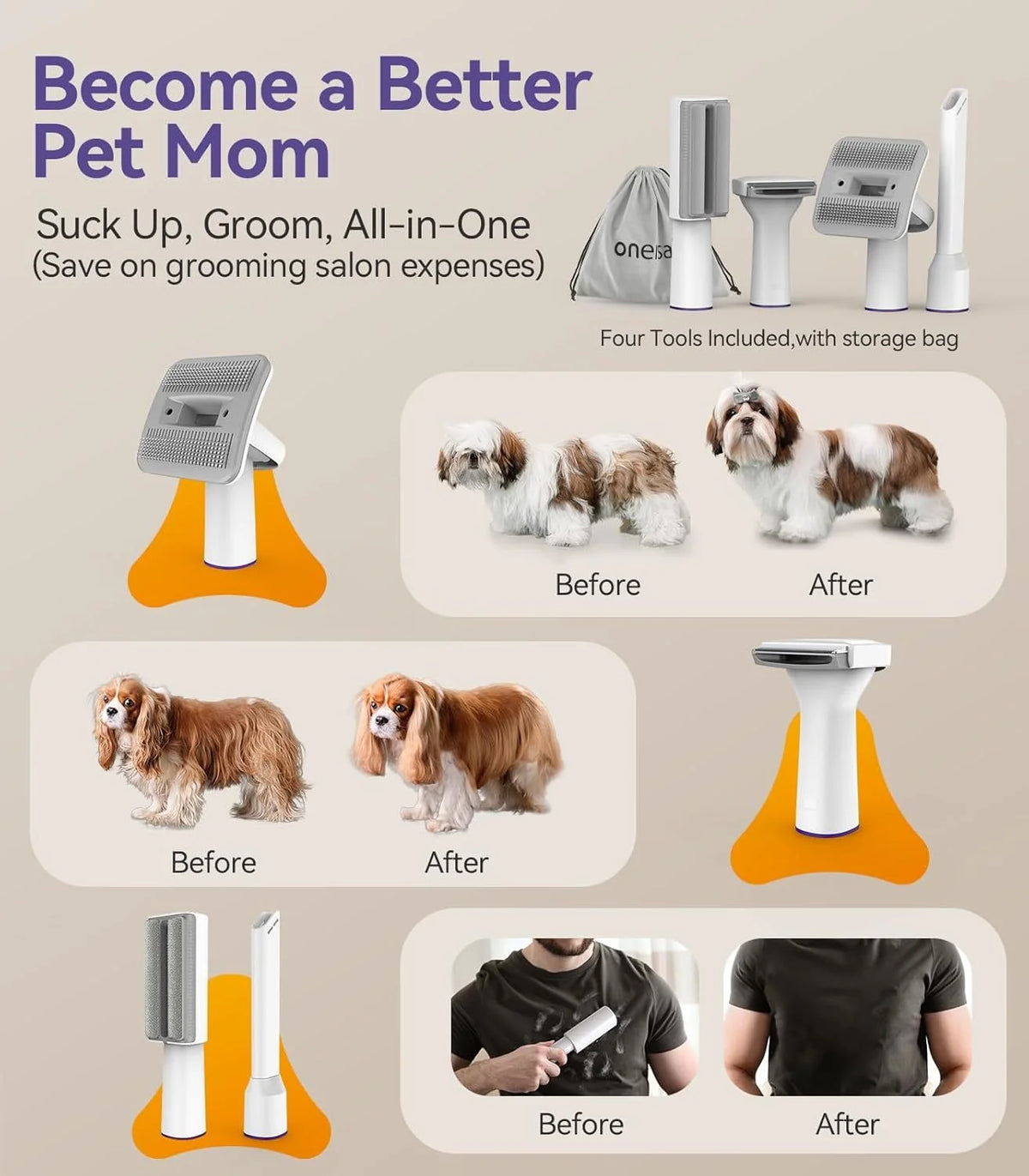 2026 oneisall dog vacuum cleaner with brush, super suction power with 12000Pa, pet hair vacuum cleaner from the brush with on