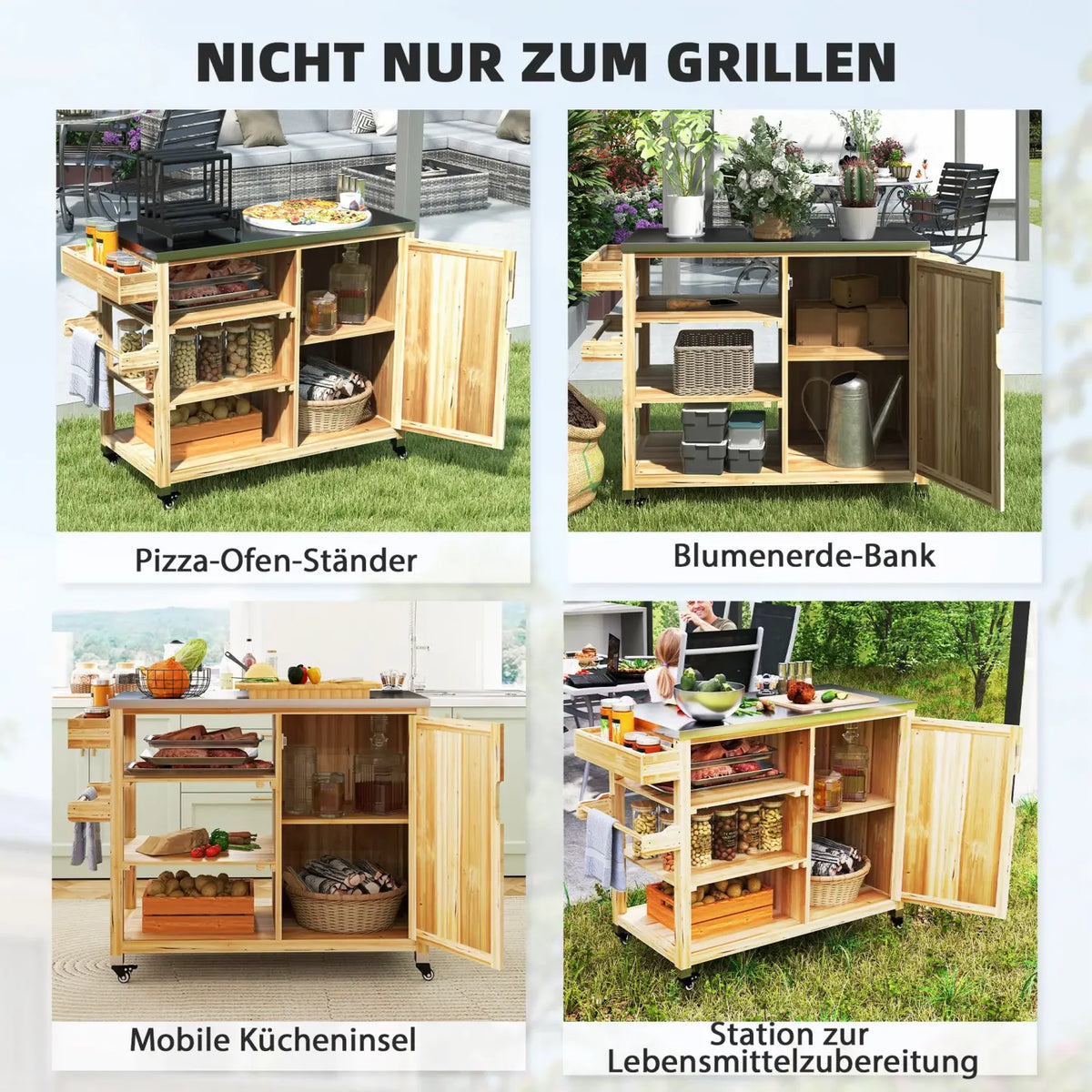 2026 Outsunny barbecue outdoor kitchen island with rolls of solid wood