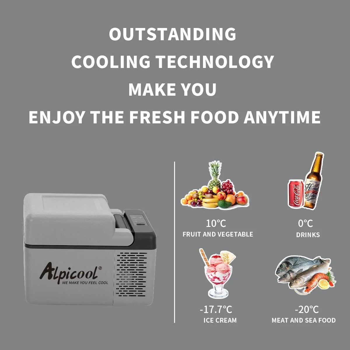 2026 Alpicool C12 12L Cool Box 12 V Mini Fridge Electric Compressor Car Fridge Camping Freezer Box Small Portable for Car, Tr