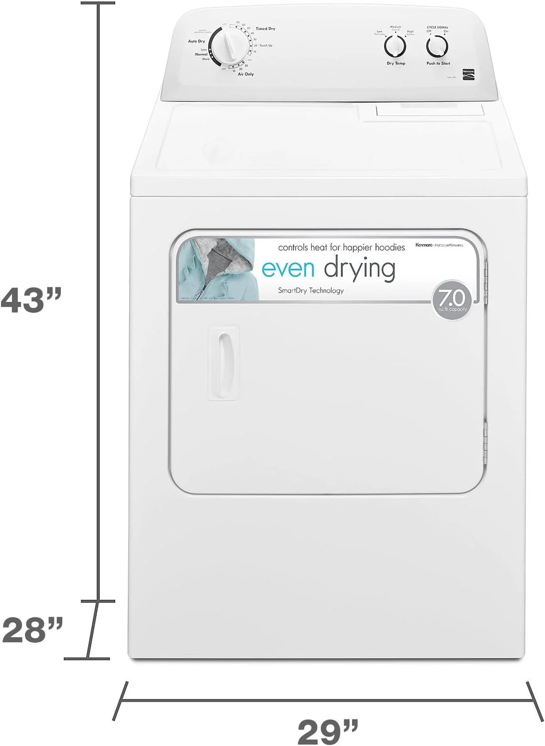 2026 Electric dryer Kenmore 74 cm (29") front load with anti-frishing protection and total capacity of 198 litres (7 ft3), wh