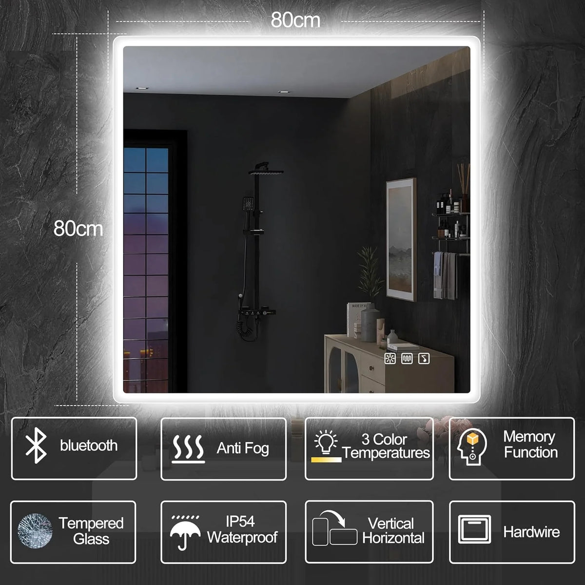 2026 Bathroom mirror S'bagno with lighting 1200 x 700 mm, IP44, LED, Bluetooth, anti-fog, 3 light colours (3,000 K, 4,000 K