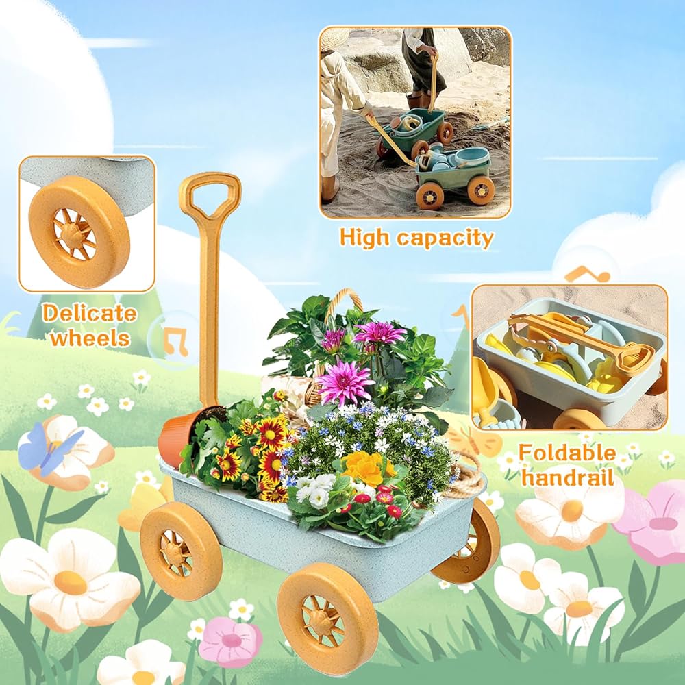 2026 Mostop Gardening Tool Kit for Children - Toy with wheelbarrow, metal shovel, rake, rake, outdoor garden cart, birthday g