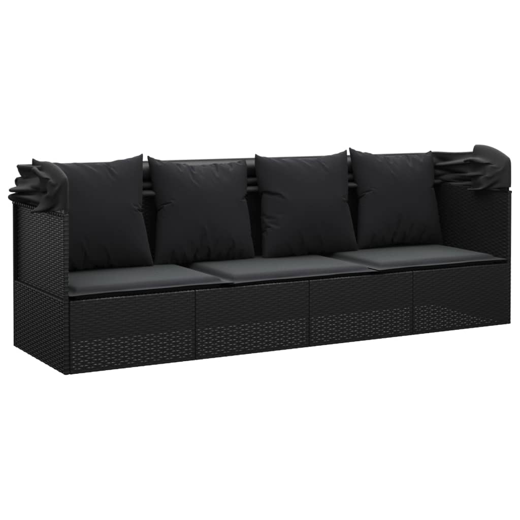 2026 2025 garden sofa with awning, cushions and black synthetic rattan