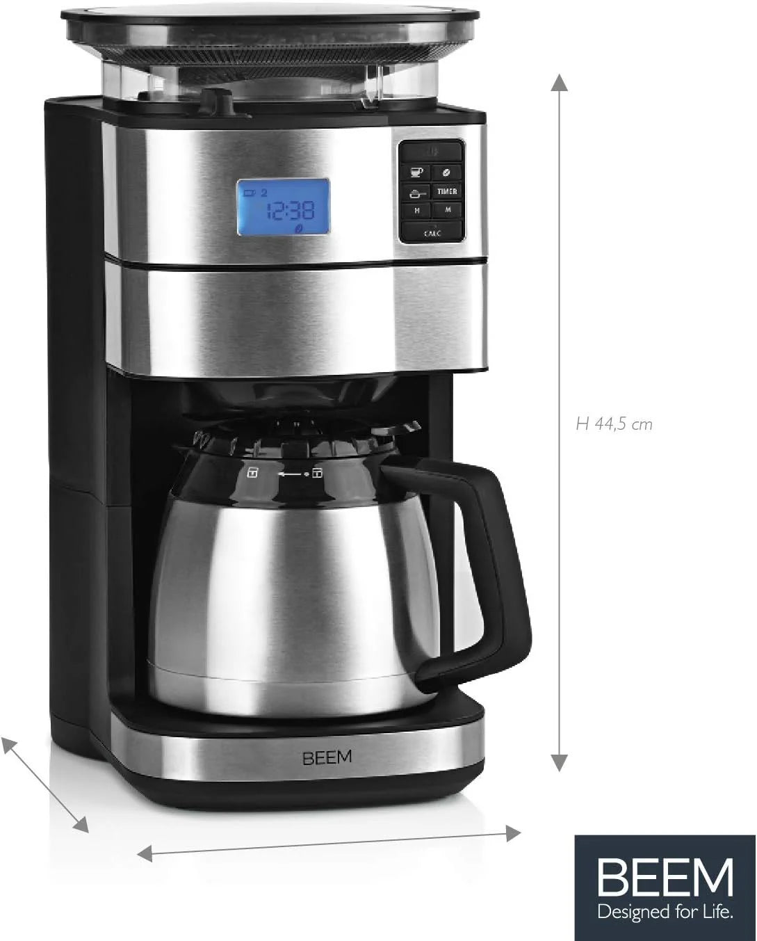 2026 BEEM FRESH-AROMA-PERFECT II filter coffee machine with grinder - Thermo | Stainless steel | Thermopot | 24h timer | 1000