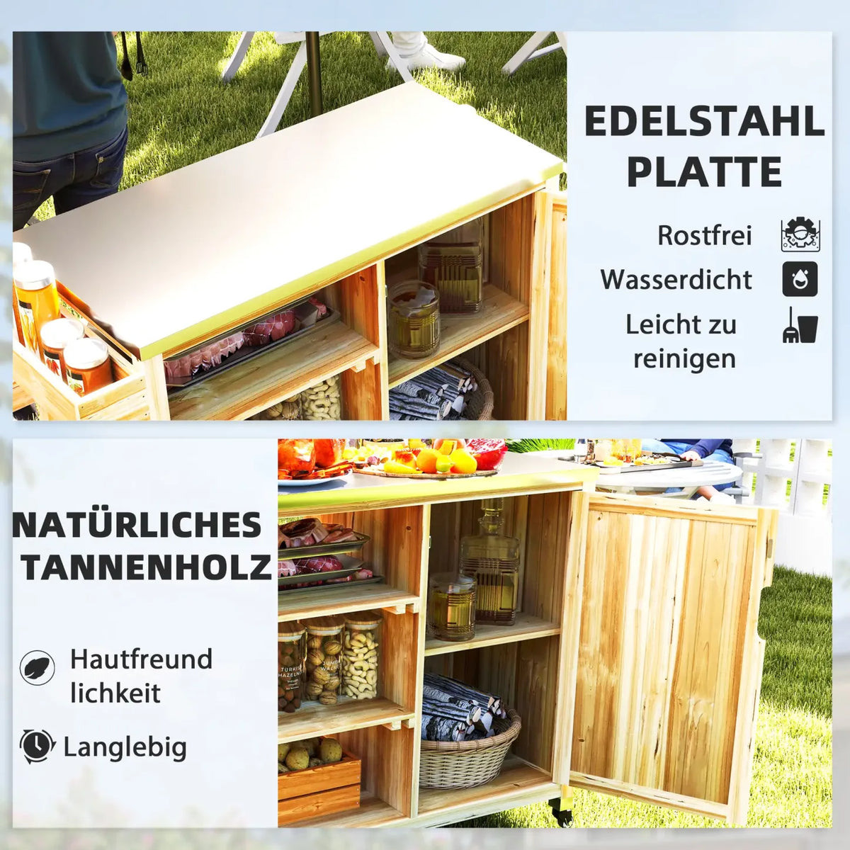 2026 Outsunny barbecue outdoor kitchen island with rolls of solid wood