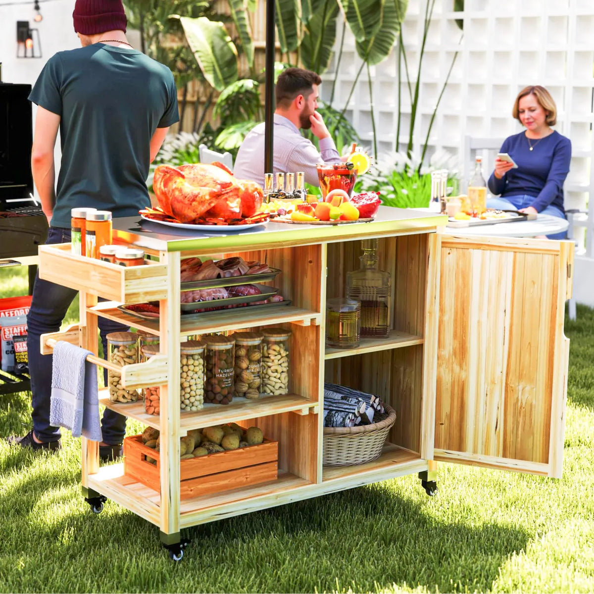 2026 Outsunny barbecue outdoor kitchen island with rolls of solid wood