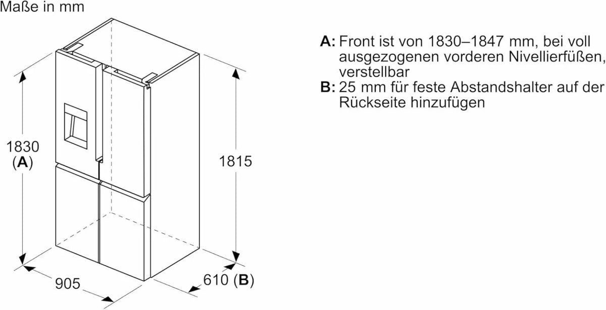 2026 SIEMENS KF96NVPEA iQ300 multi-door refrigerator, 183 x 91 cm, 405 L cooling & 200 L freezing, hyperFresh longer freshnes