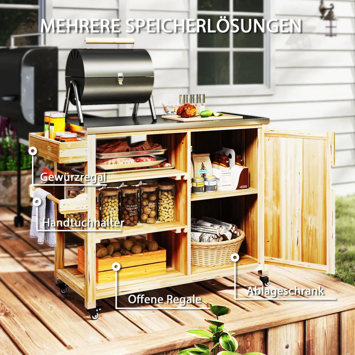 2026 Outsunny barbecue outdoor kitchen island with rolls of solid wood