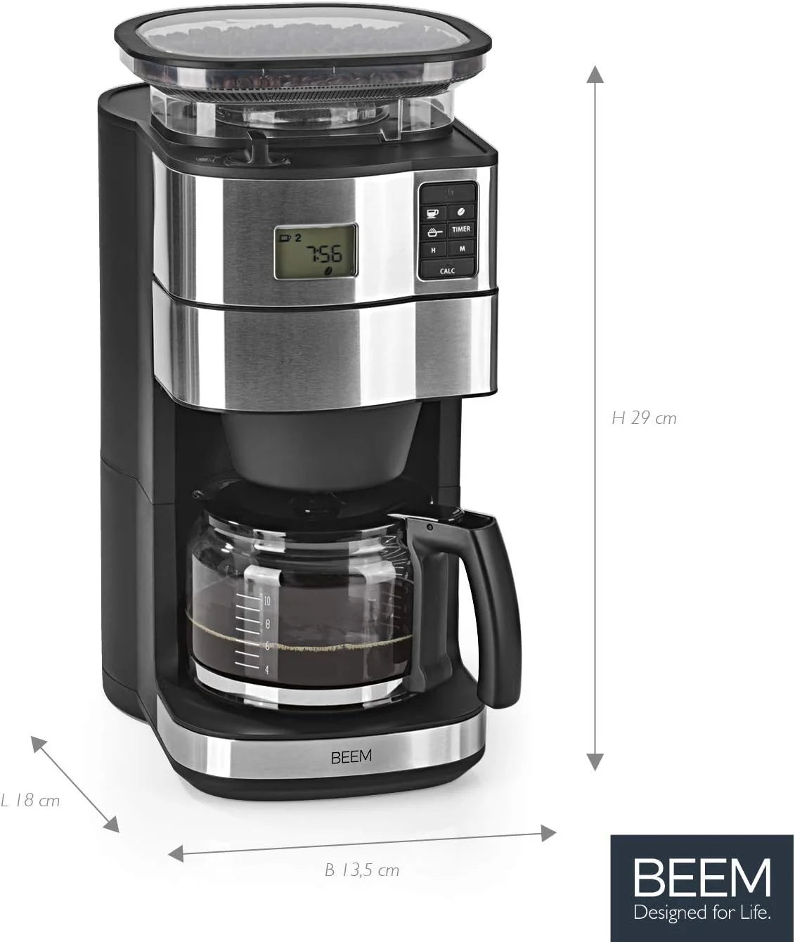 2026 BEEM FRESH-AROMA-PERFECT II filter coffee machine with grinder - Thermo | Stainless steel | Thermopot | 24h timer | 1000